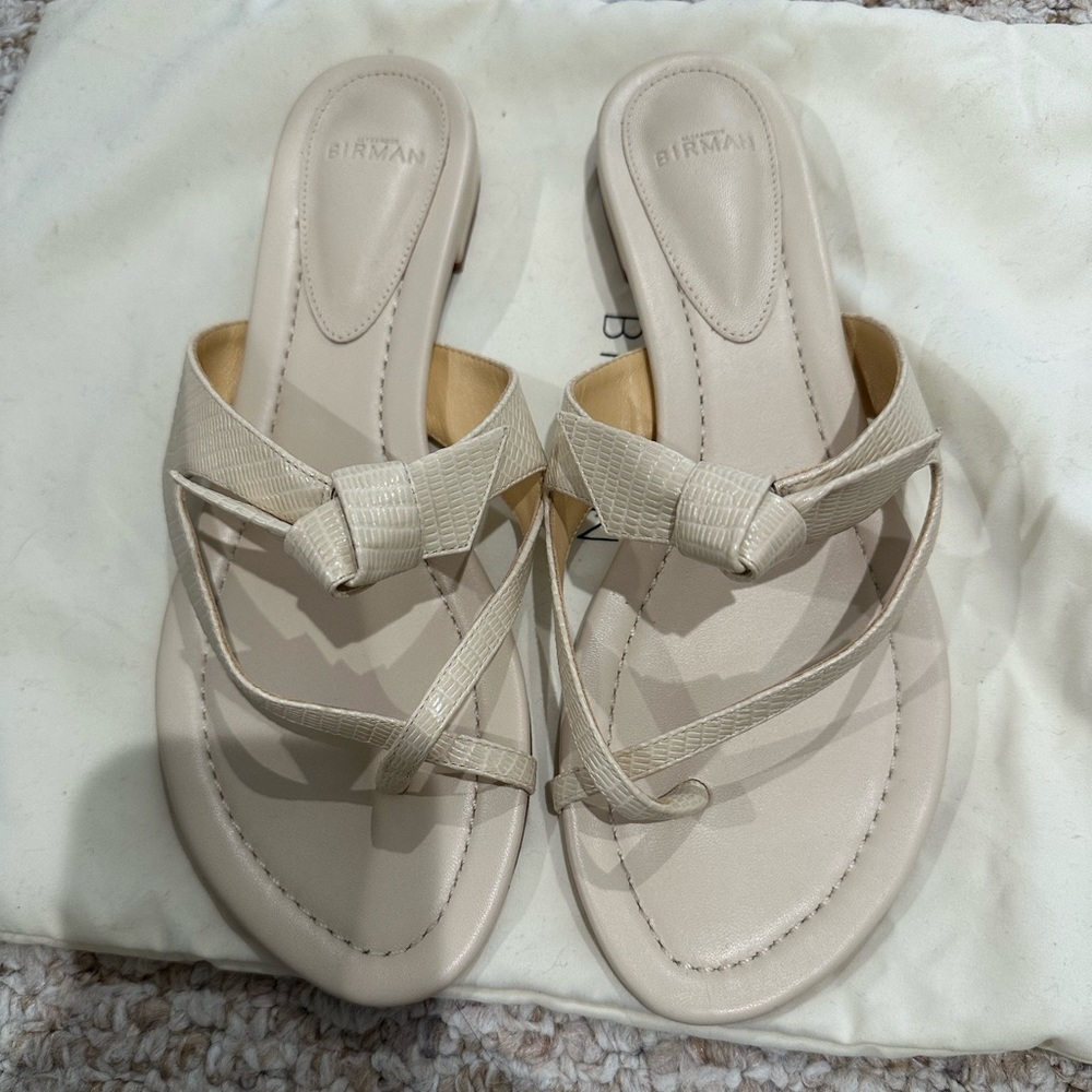 Clarita Summer Eggshell Flat Sandal - 38 / Eggshell / Embossed Leather